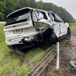 Authorities say the driver of this luxury car was responsible for the crash that injured a woman and two deputies with the Greene County Sheriff’s Office Sunday morning on I-20 in Greene County.